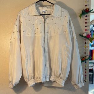 VINTAGE COCOA 100%Silk nude colored jacket with gold bead quilted on the top